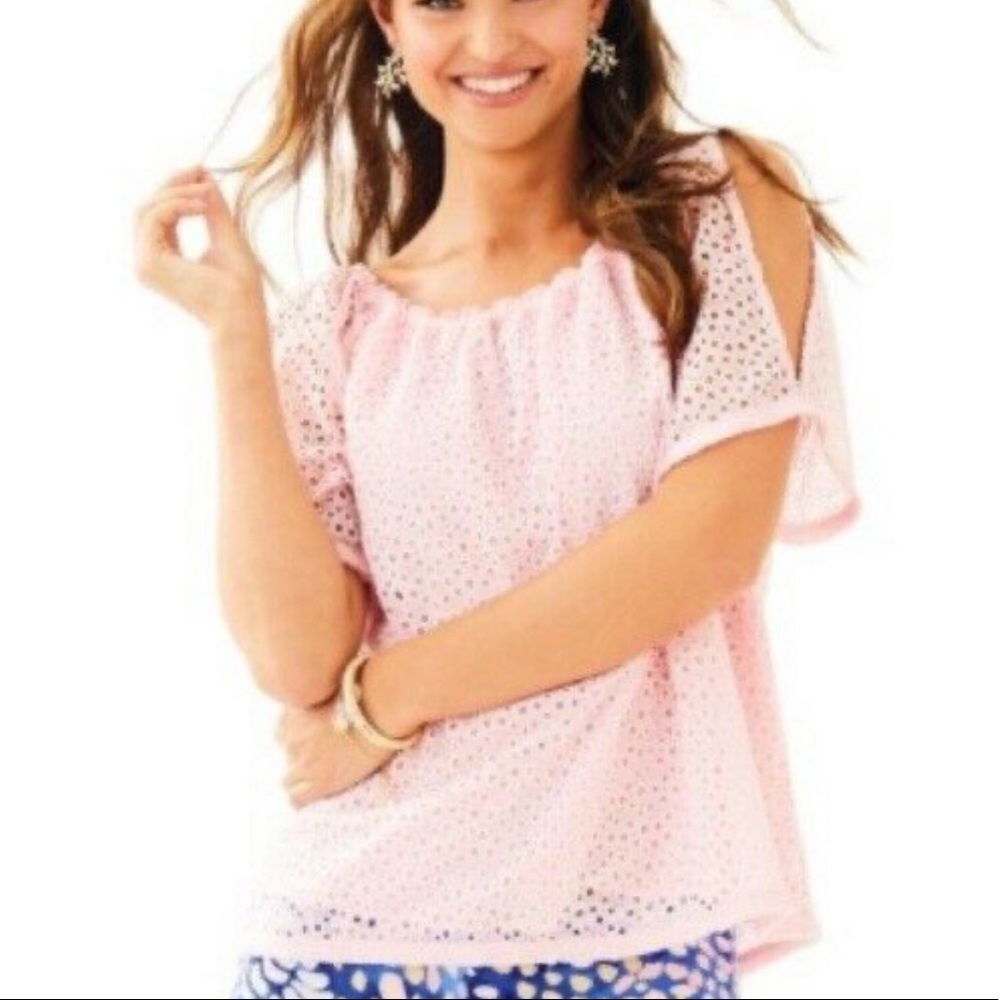 Lilly Pulitzer Pink eyelet open shoulder top SM
